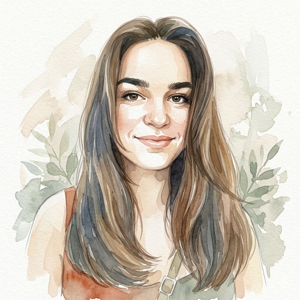 Portrait aquarelle d'Isabelle, membre du collectif Habitons Autrement