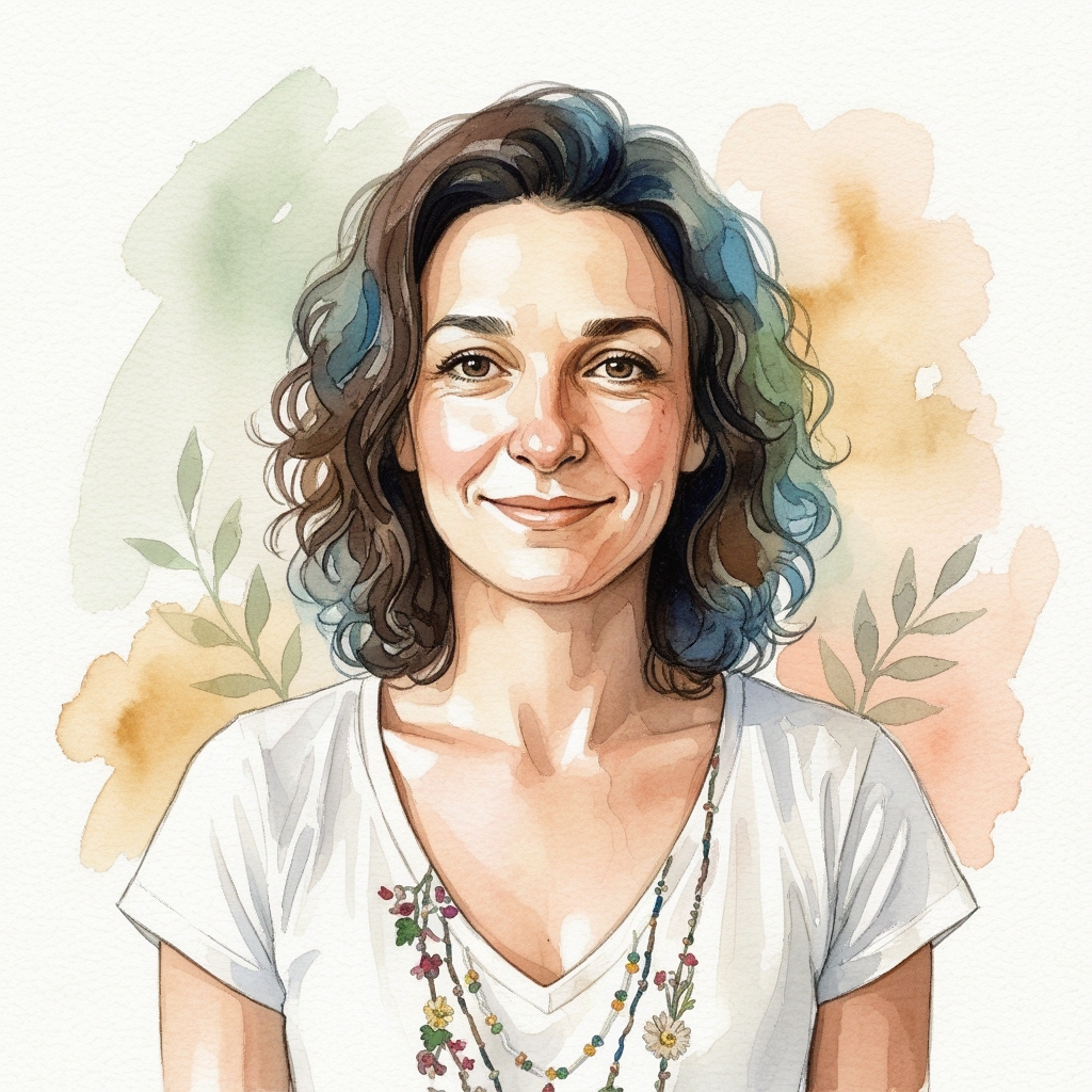 Portrait aquarelle de Manon, membre du collectif Habitons Autrement