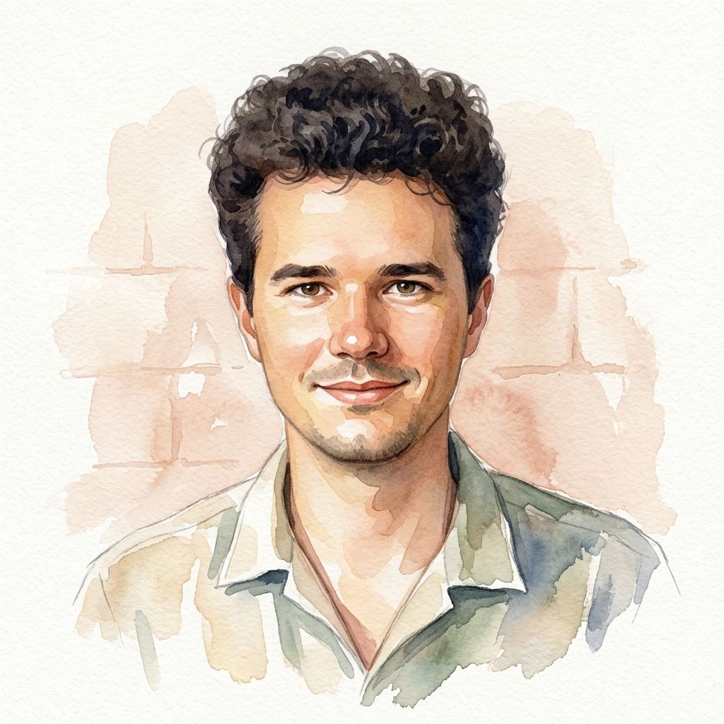 Portrait aquarelle de Victor, membre du collectif Habitons Autrement